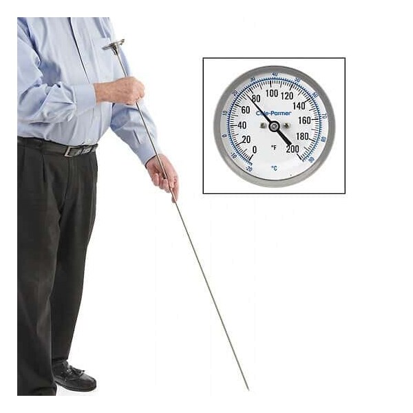 Soil Thermometer, 12" L x 0.25" Dia, 0-2